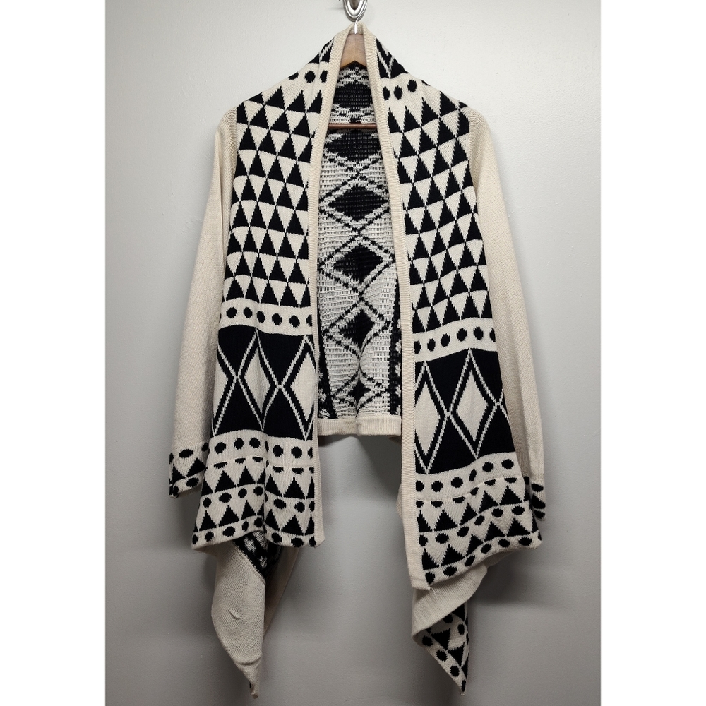 Primi Boho Cardigan Sweater Women Size S/M Cream Black Knit Oversized Western